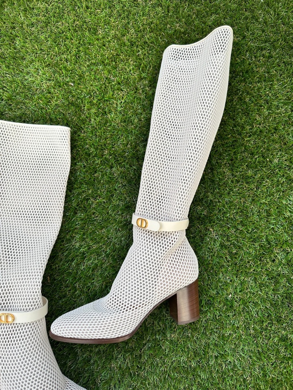 Dior Empreinte Montaigne 70 mm Off White Knee High Pull On Caged Boots 38.5 - Picture 7 of 9